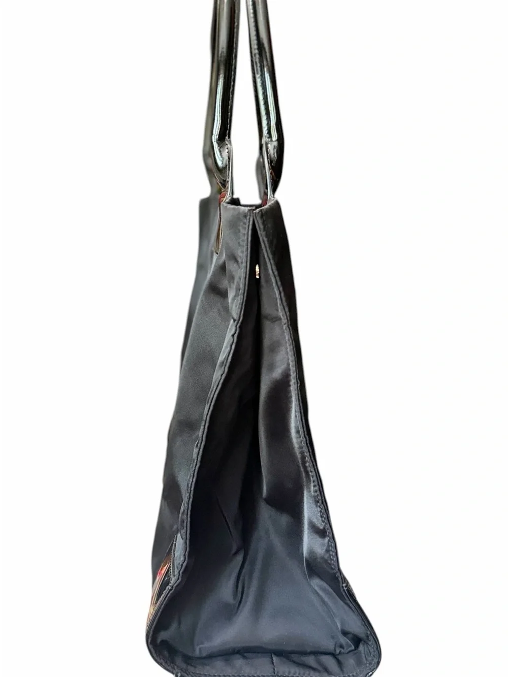 Tory Burch Black Nylon Tote with Patent Trim and Logo